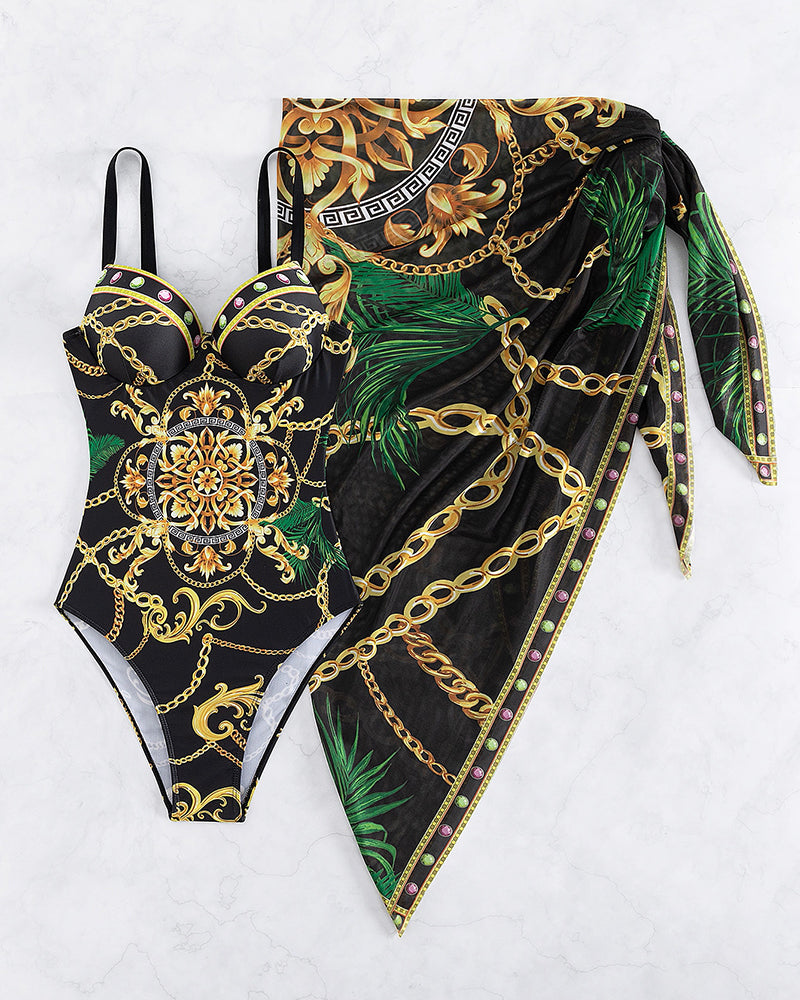 Feminajewels – One-piece swimsuit with push-up effect and matching beach skirt