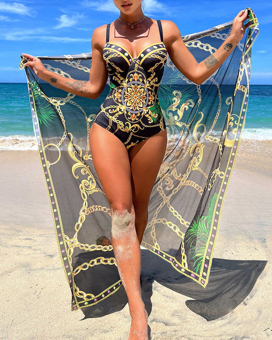 Feminajewels – One-piece swimsuit with push-up effect and matching beach skirt