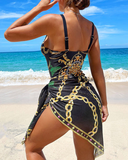 Feminajewels – One-piece swimsuit with push-up effect and matching beach skirt