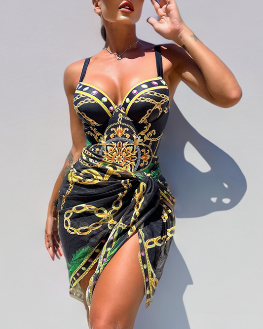 Feminajewels – One-piece swimsuit with push-up effect and matching beach skirt